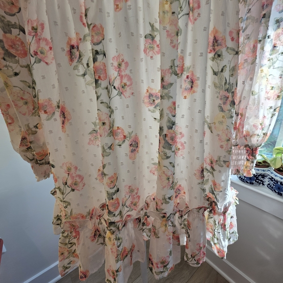 Floral Tie-Neck Long Sleeve Midi Dress - Blush Floral - Picture 8 of 11